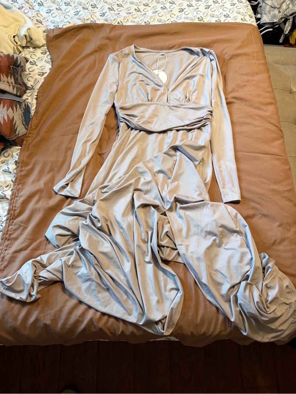 Light Gray Long Sleeve Maxi Dress